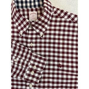 Brooks Brothers 346 Men's L Buffalo Check Long Sleeve Oxford Logo 100%‎ Cotton